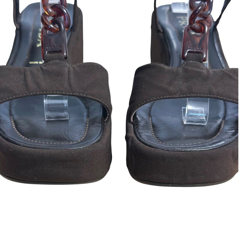 Prada vintage brown platform wedge sandals tortoise chain Y2K 8 - Picture 4 of 10
